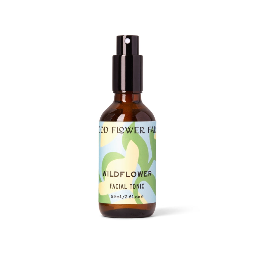 Wildflower Facial Tonic in amber bottle.