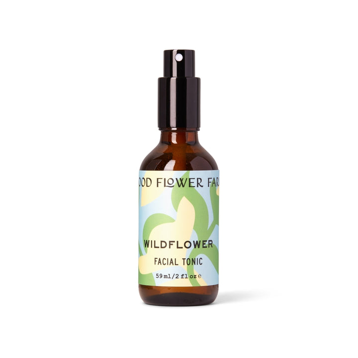 Wildflower Facial Tonic in amber bottle.