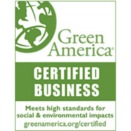 Green America Certified Business badge, stating Hill and House meets high standards for social and environmental impacts.