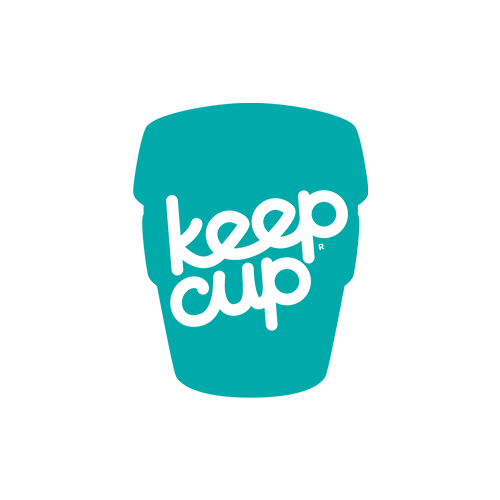 KeepCup logo with link to glass travel coffee cups with cork sleeves.