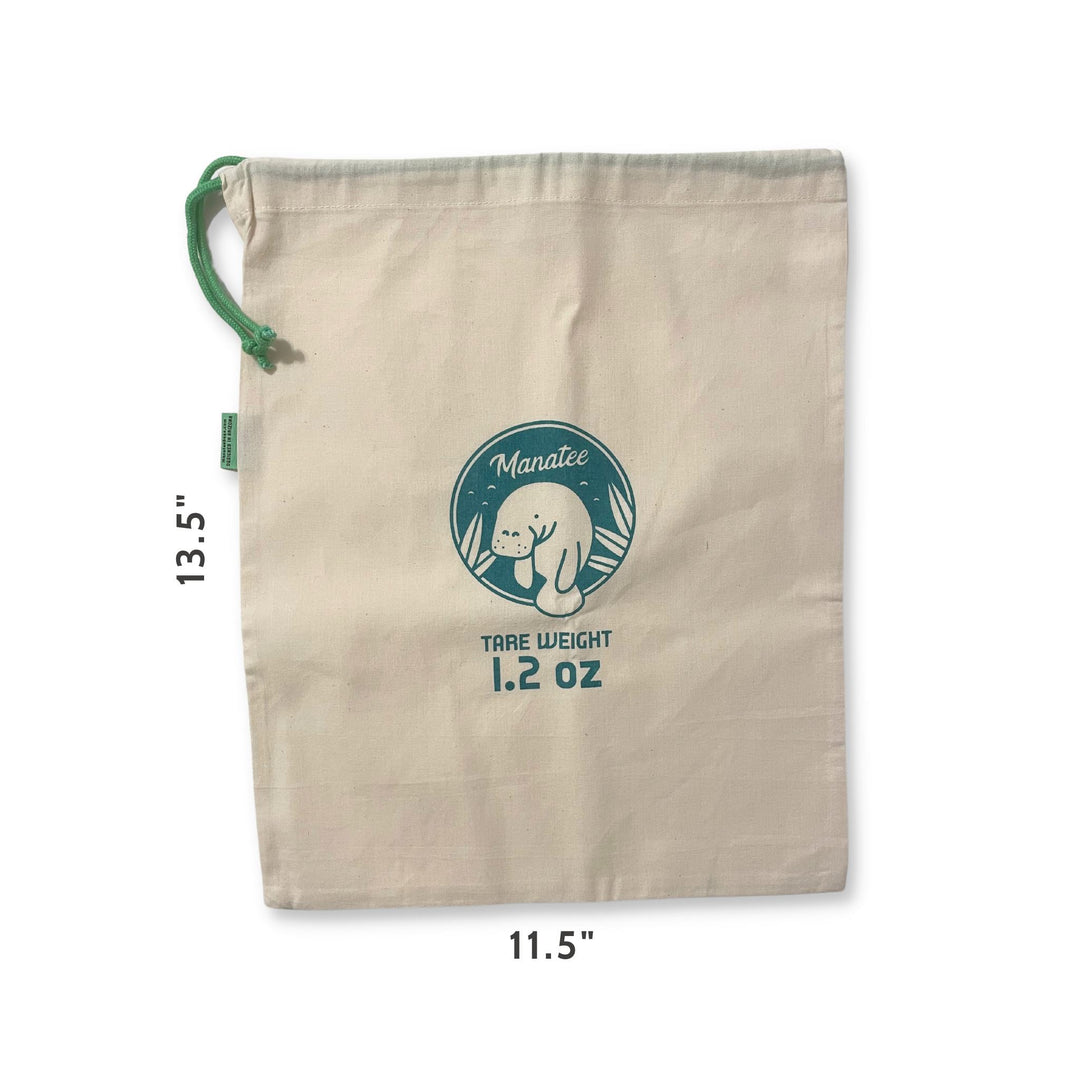 Manatee Produce And Bulk Shopping Bag. Shown with 13.5 inch by 11.5 inch Dimensions.