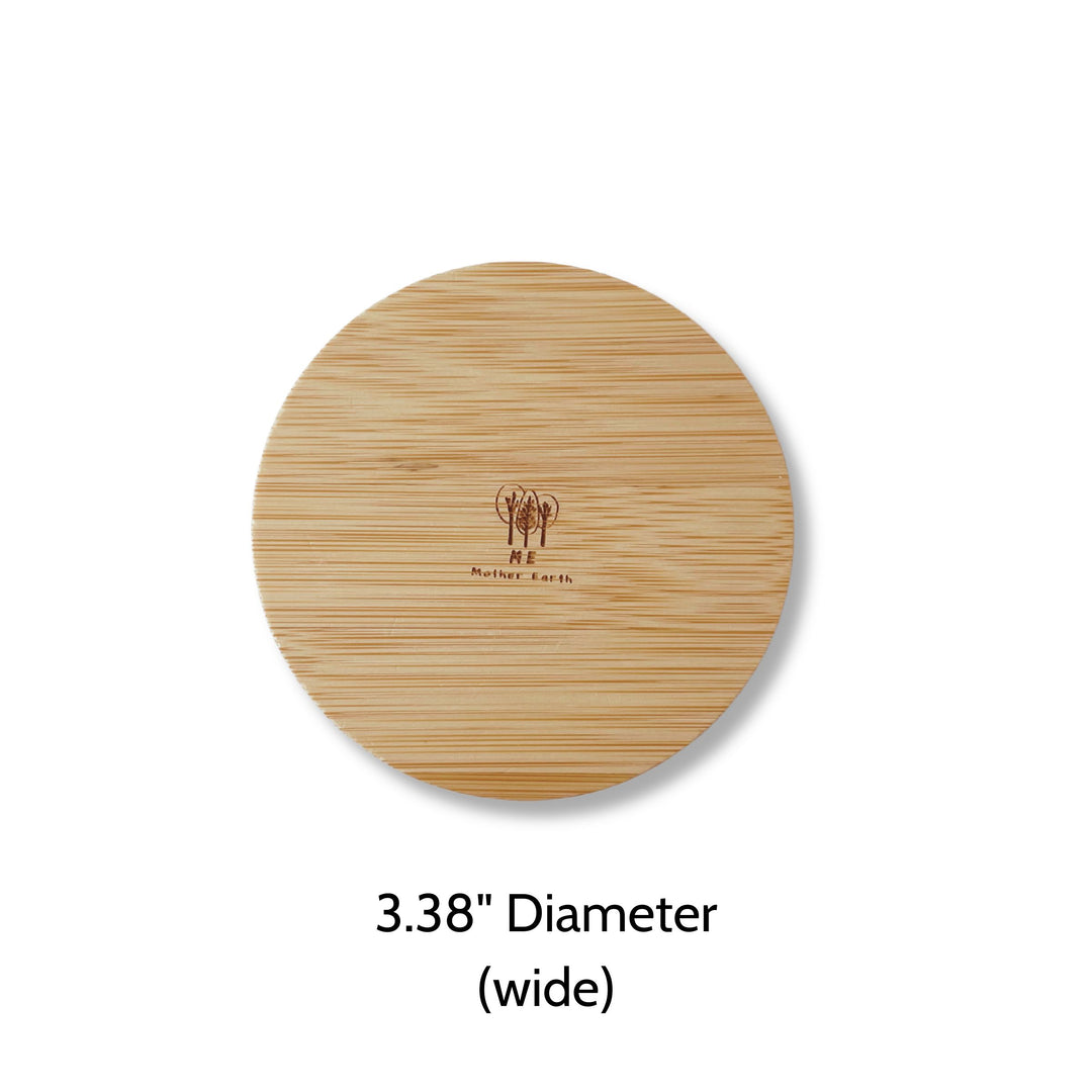 Bamboo Mason Jar Lid (wide size) showing 3.38 inch diameter text.