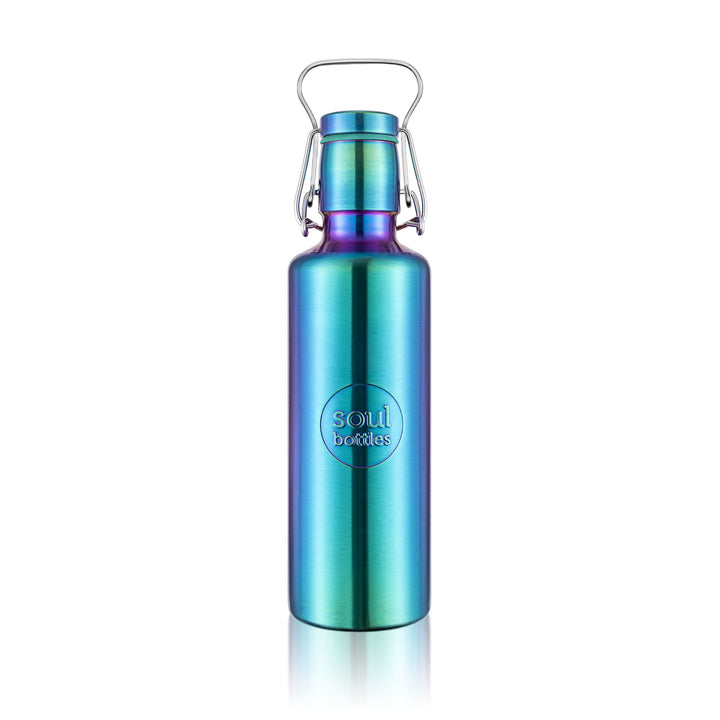 Soulbottles stainless steel light bottle in Utopia color (multi), 25 ounce capacity.