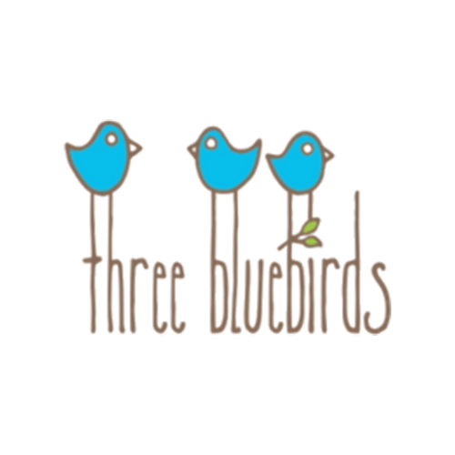 Three Bluebirds logo with link to Swedish dish cloths with unique designs.