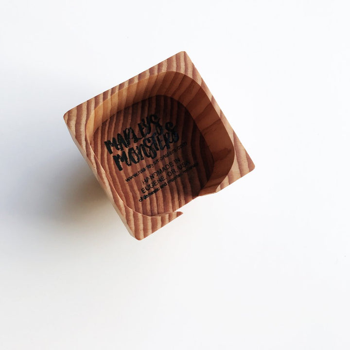 Marleys Monsters Wooden Facial Rounds Dispenser, Inside View With Origin Stamp.
