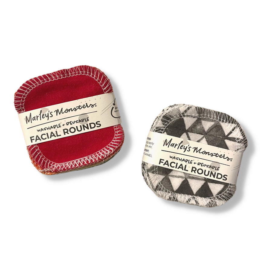 Marleys Monsters Reusable Cotton Facial Rounds, In Solid Colors and Black And White Prints.