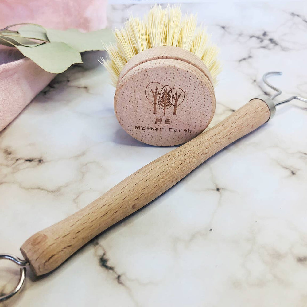 ME Mother Earth Sisal Kitchen Brush - Refill Head Only. Shown With Handle (Not Included) On Marble Background.