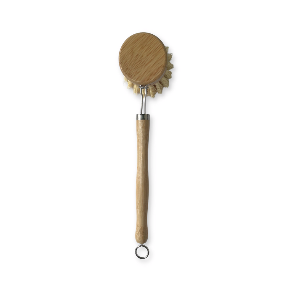 Casa Agave® Long Handle Dish Brush, Top View on White Background.