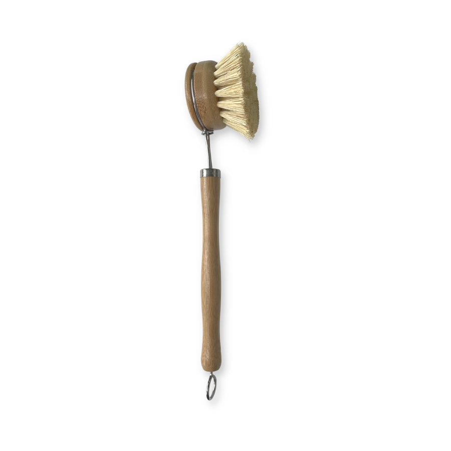 Casa Agave® Long Handle Dish Brush, Side View on White Background.