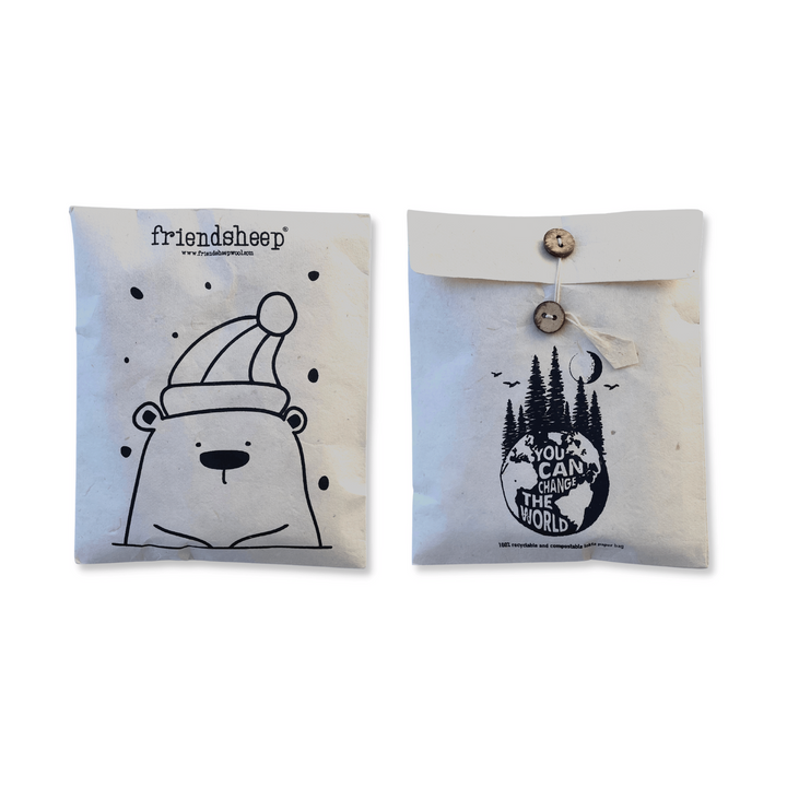Friendsheep Peppermint Eco Freshener Ornaments - Set of 6, in Plastic-Free Packaging, Showing Front and Back of Plastic-Free Packaging.