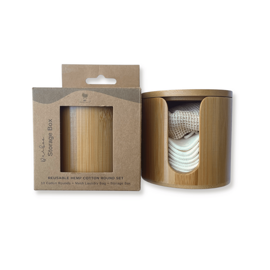 Me Mother Earth Hemp Cotton & Bamboo Makeup Removal Set, Shown in Kraft Paper Packaging on Left and Out of Packing on Right.